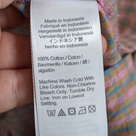 ✨3/$15  J Crew pink blue plaid ruffle long sleeve button up M - Picture 8 of 9